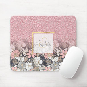 Mousepad Imagem brilhante Dourada floral cor-de-rosa elegan