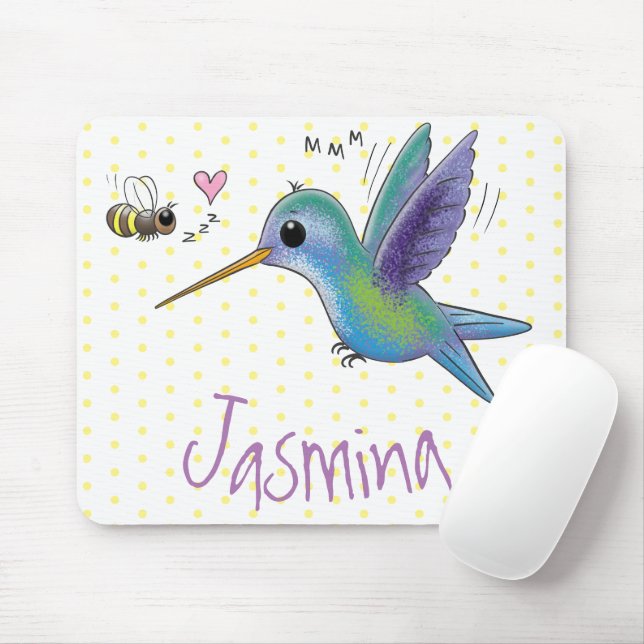 Mousepad Imagem de desenho animado de bee hummingbird (Com mouse)