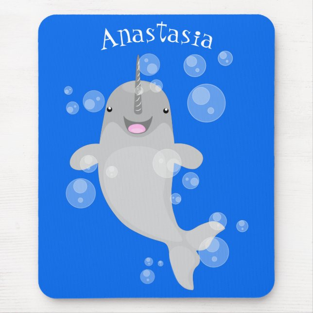 Mousepad Imagem de desenho animado de bolhas de narvais fel (Frente)