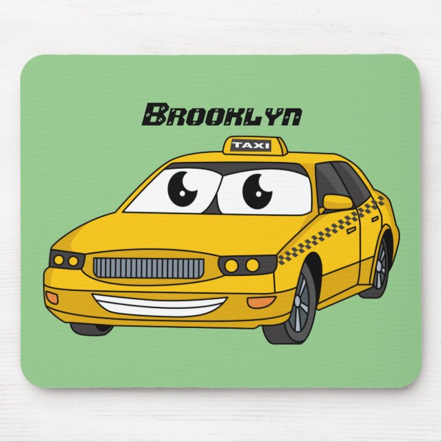 Mousepad Imagem de desenho animado de táxi amarelo bonito (Frente)