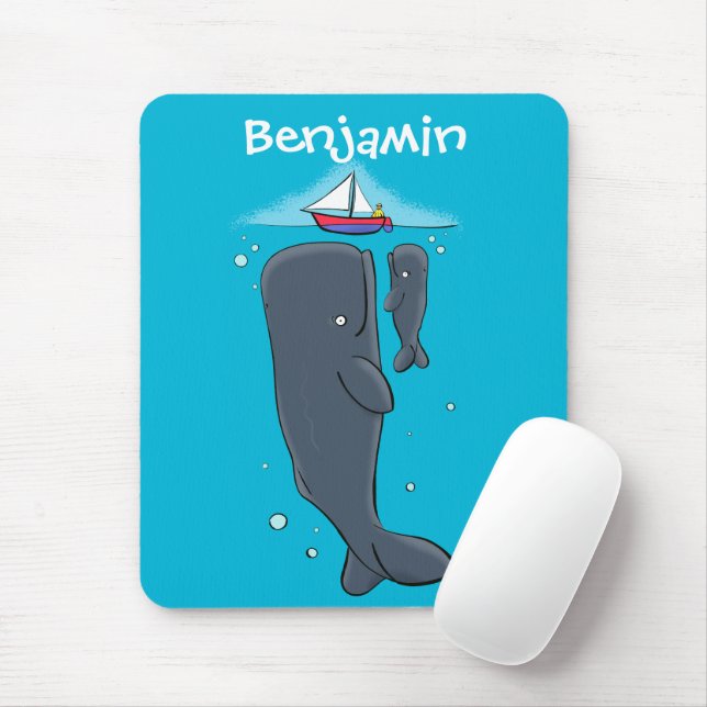 Mousepad Imagem de desenhos animados de baleias-brancas e e (Com mouse)