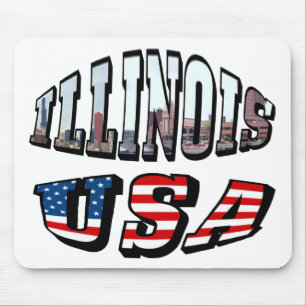 Mousepad Imagem de Illinois e texto de sinalizador dos EUA