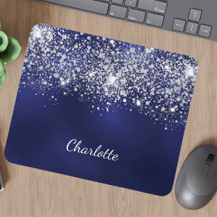 Mousepad Imagem do monograma de poeira de prata azul