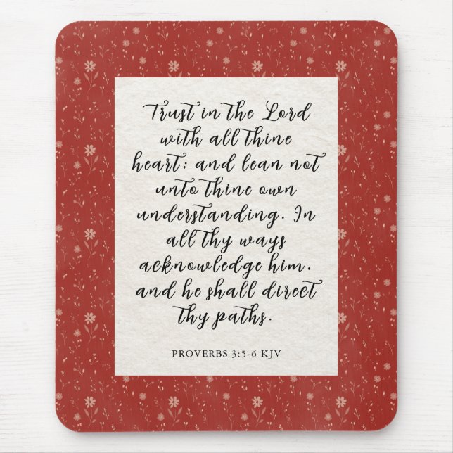 Mousepad Imagem do versículo da Bíblia Provérbios 3:5-6 KJV (Frente)