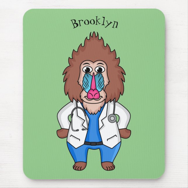 Mousepad Imagem engraçada de cartoon do mandril doutor (Frente)