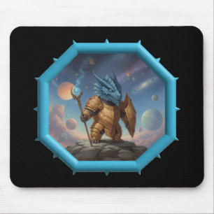 Mousepad Imagem Fantasia Pequeno Dragão Azul em Armadura de