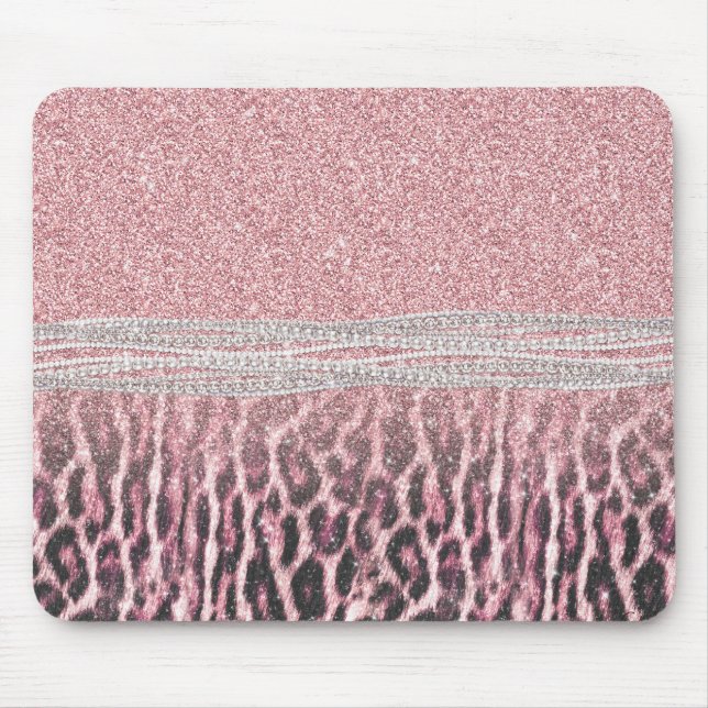 Mousepad Imagem Luminosa Cinzenta Cor-de-Rosa com Leopardo  (Frente)