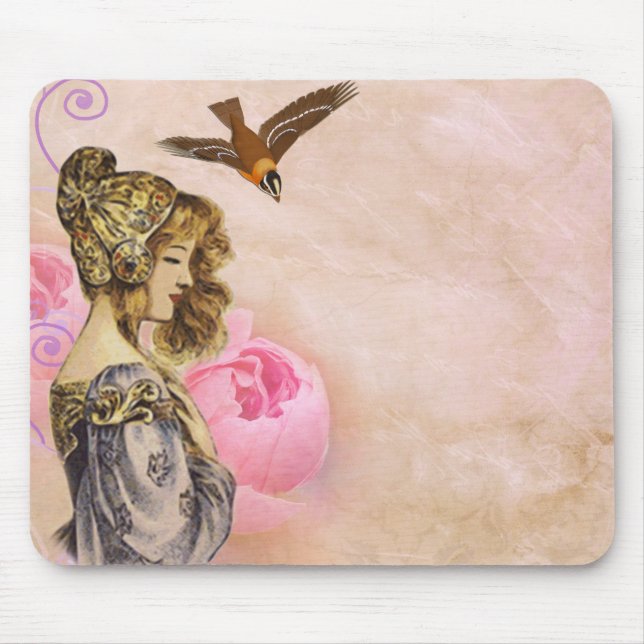 Mousepad Imagem rosa rosa-rosa vintage feminina (Frente)