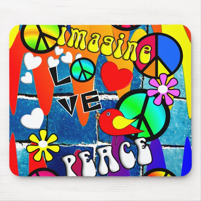 Mousepad Imagine símbolos de paz retros (Frente)