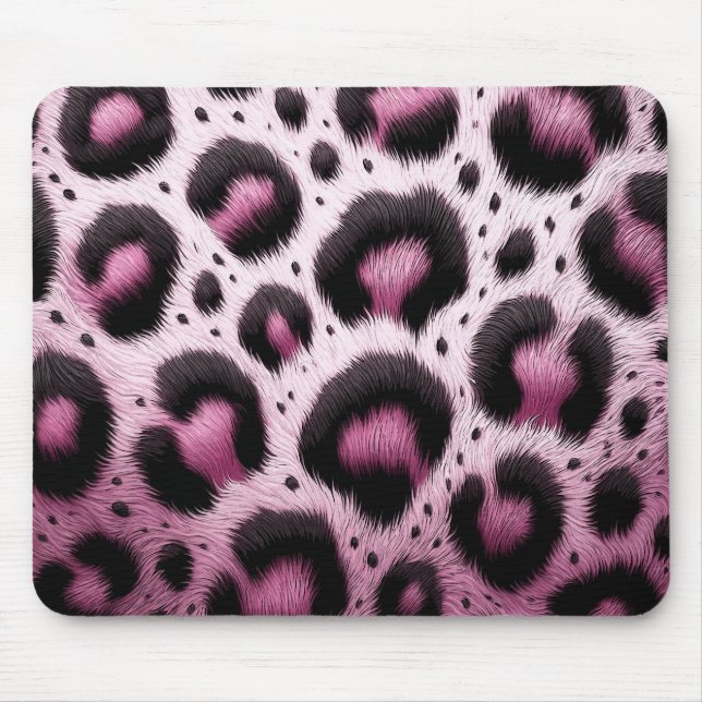 Mousepad Impressão Animal de Pelos de Leopardo Rosa e Preto (Frente)