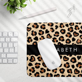 Mousepad Impressão Animal, Leopardo Marrom, Corações, Seu N