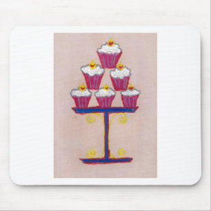 Mousepad Impressão de Arte cupcake com Cereja e Fundo Rosa