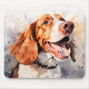 Mousepad Impressão de Arte de Cachorro em Aquarela Feliz