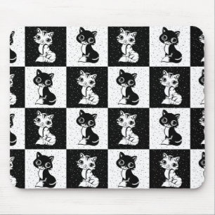 Mousepad Impressão de Bloco de Monograma Branco Preto