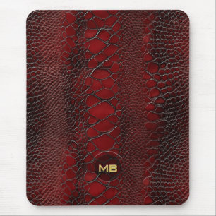 Mousepad Impressão de Couro de Snakeskin Vermelho, em Monog