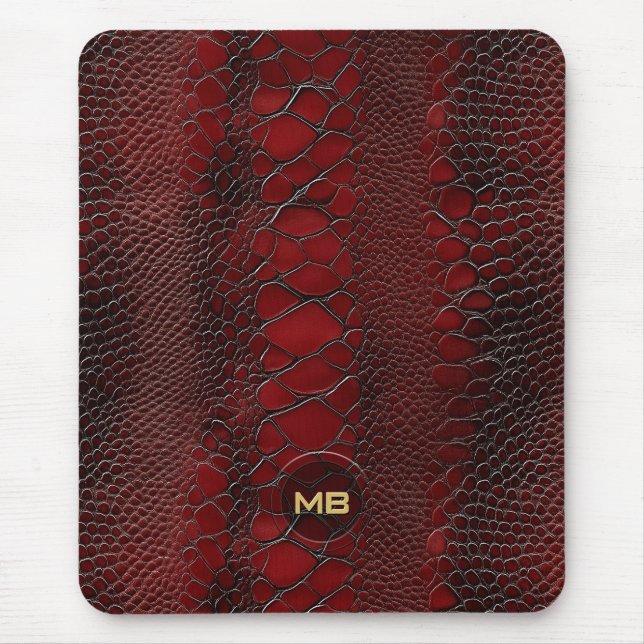 Mousepad Impressão de Couro de Snakeskin Vermelho, em Monog (Frente)