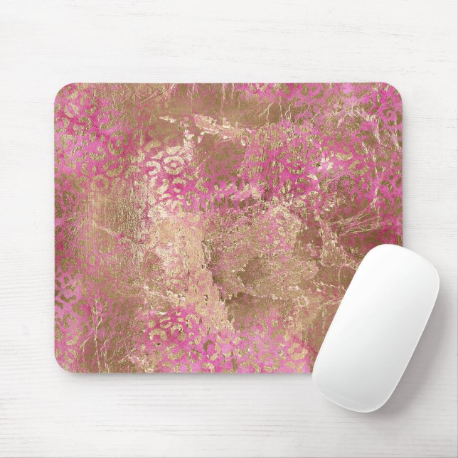 Mousepad Impressão de Glam Leopardo Dourado Rosa-Rosa (Com mouse)
