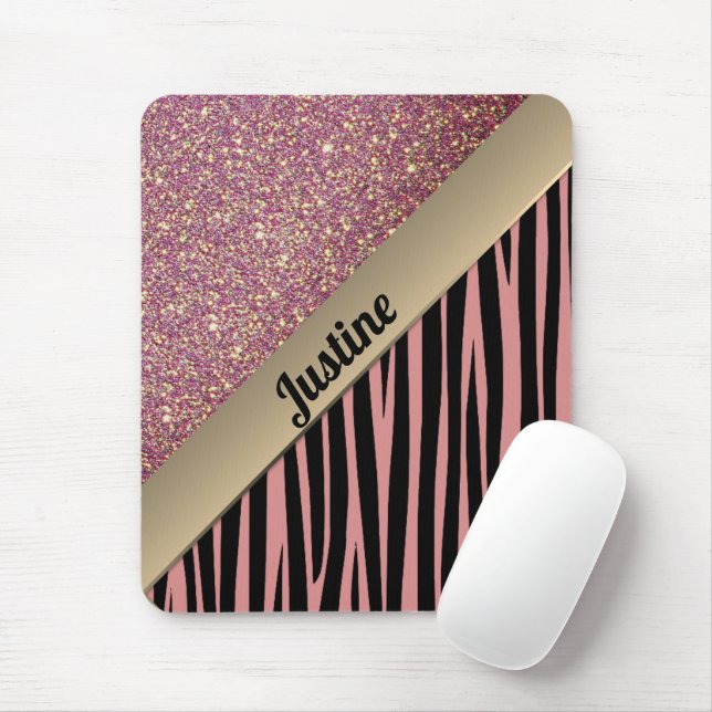 Mousepad Impressão de Glam Zebra, Cor-de-Rosa (Com mouse)
