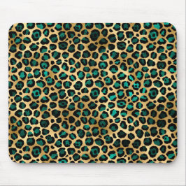 Mousepad Impressão de leopardo dourado e azul glamouroso