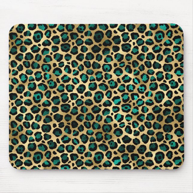 Mousepad Impressão de leopardo dourado e azul glamouroso (Frente)