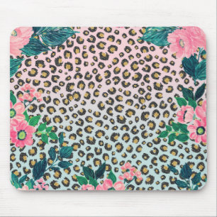Mousepad Impressão de Leopardo Floral de Ombre Rosa Girasso