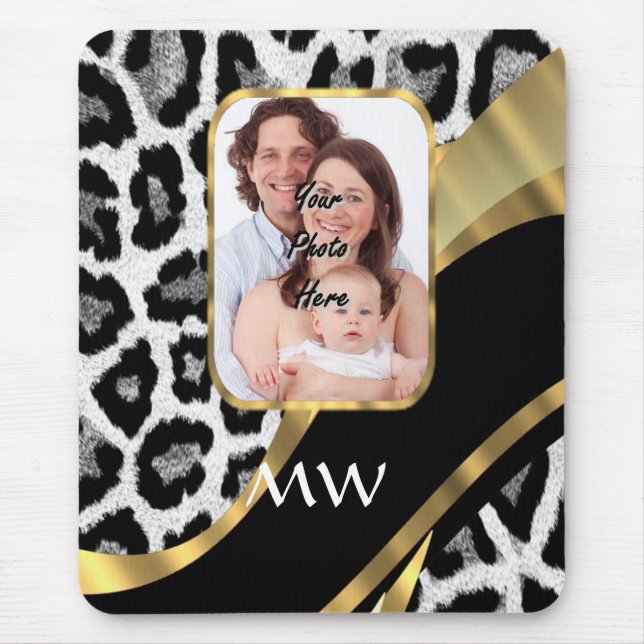 Mousepad Impressão de leopardo preto e dourado (Frente)