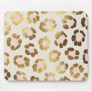 Mousepad Impressão de leopardo rosa pastel e dourado Chic A
