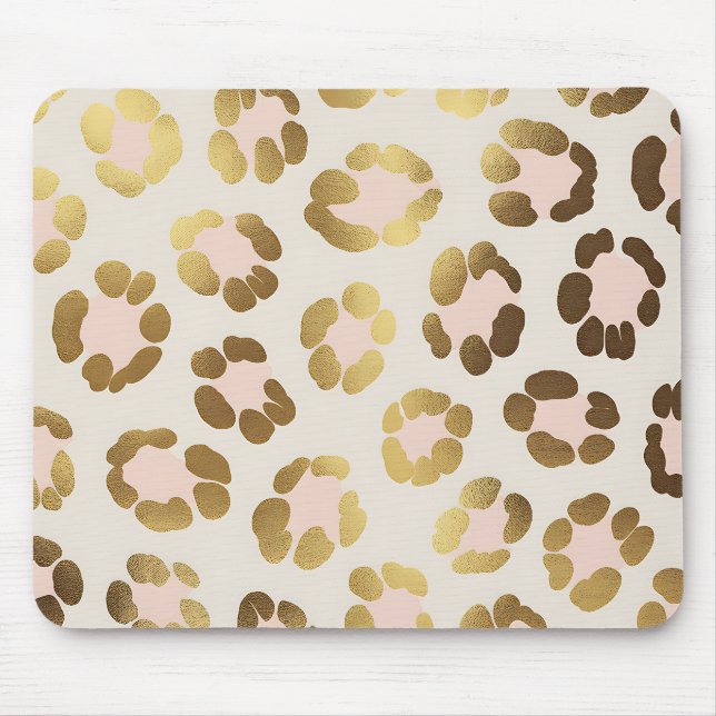 Mousepad Impressão de leopardo rosa pastel e dourado Chic A (Frente)