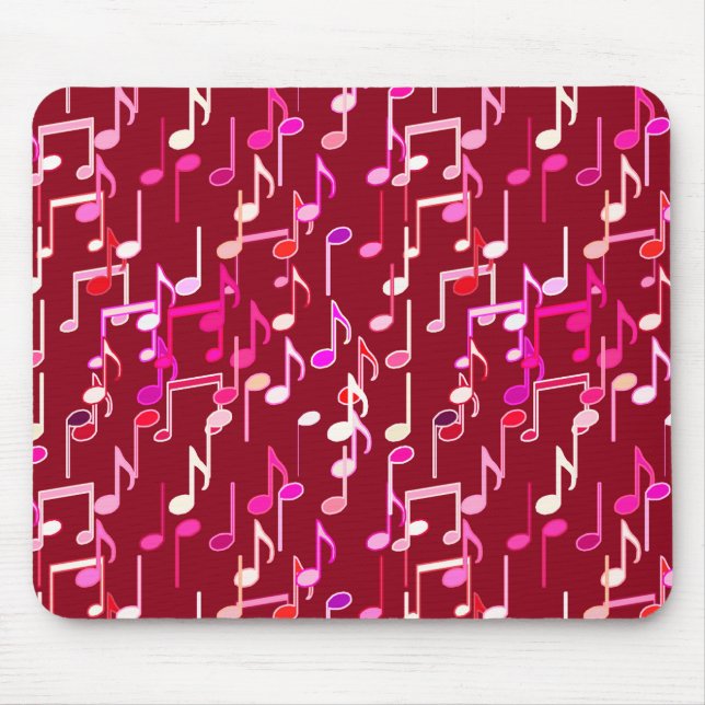 Mousepad Impressão de Notas Musicais - Burgundy, multicamad (Frente)