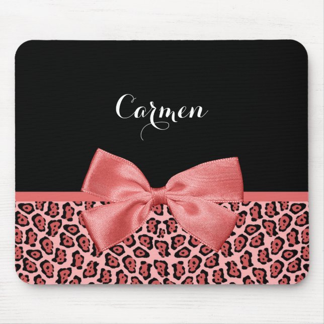 Mousepad Impressão de Onça Preta e Coral com Laço Fofo e No (Frente)