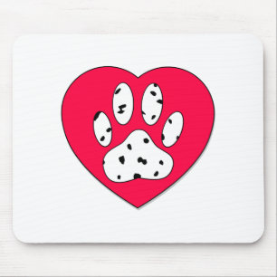 Mousepad Impressão De Pata Dalmácia No Coração Vermelho