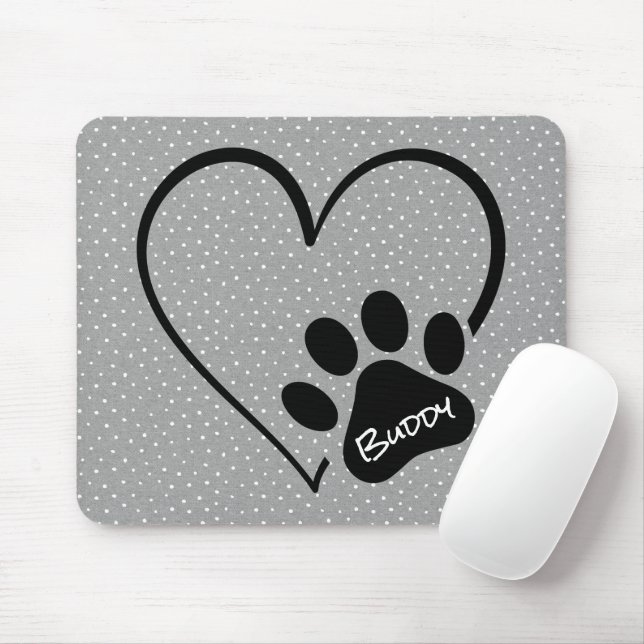 Mousepad Impressão de Pata de Cachorro com Bolinhas Cardíac (Com mouse)
