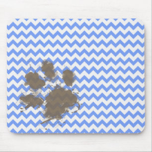 Mousepad Impressão de Pata Engraçada em Blue Chevron