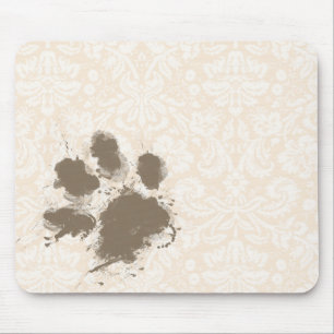 Mousepad Impressão de Paw Engraçada no Damasco Branco Antiq