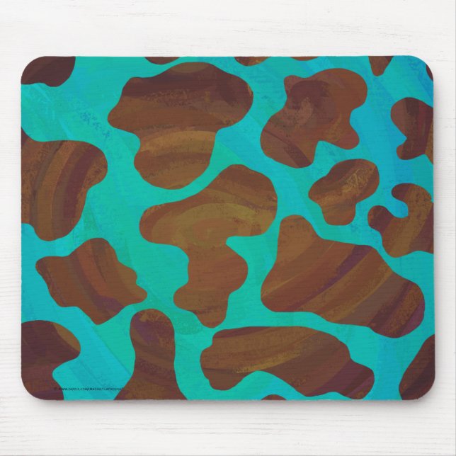 Mousepad Impressão de Vaca Castanho e Teal (Frente)