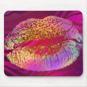 Mousepad Impressão de Zebra Rosa Arco-íris Beijo de Lábios 