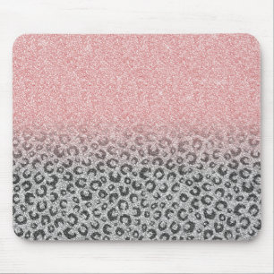 Mousepad Impressão do Leopard Glitter e Rosa Dourado Elega