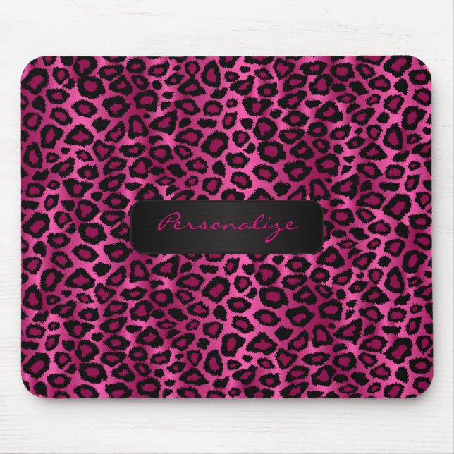 Mousepad Impressão do Leopardo de Ikat Rosa e Preto (Frente)