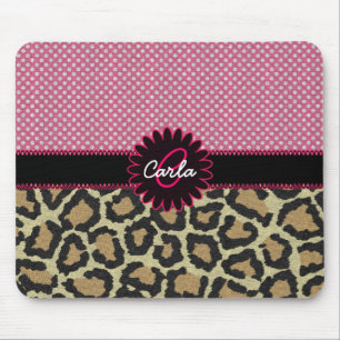 Mousepad Impressão do Leopardo Elegante e Monograma de Bol