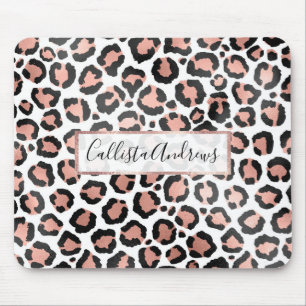 Mousepad Impressão do Leopardo Preto-Rosa de-Quic Moderno