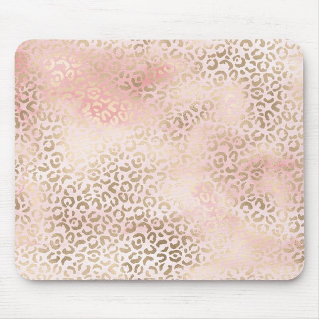 Mousepad Impressão Dourada de Leopard com Glama Rosa Brilha (Frente)