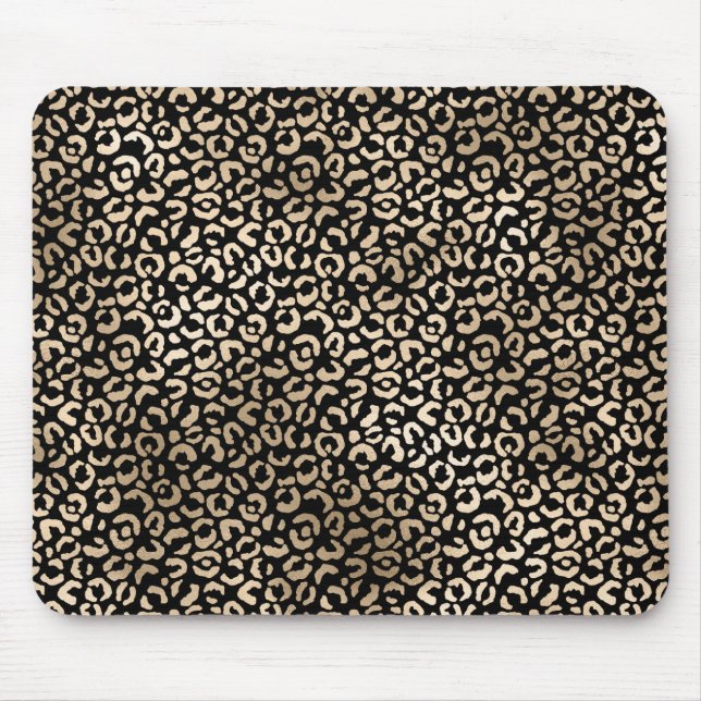 Mousepad Impressão Dourada de Leopardo de Glama Preto (Frente)