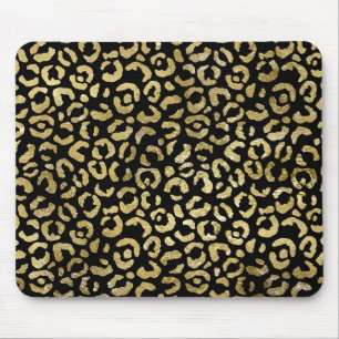 Mousepad Impressão Dourada de Leopardo Preto Luxurista Glam