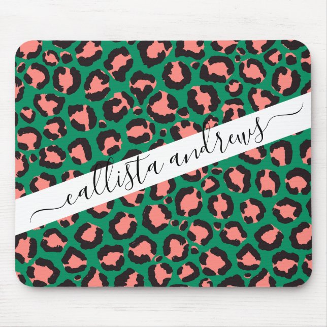 Mousepad Impressão em animais de leopardo preto rosa-rosa m (Frente)