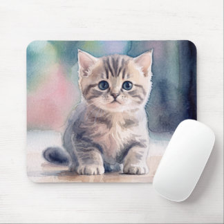 Mousepad Impressão em Aquarela de Gatinho Fofo para Mousepa