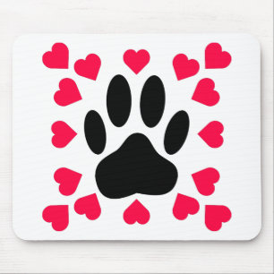 Mousepad Impressão em Pata Negra com Formas Cardíacas