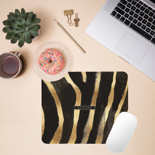 Mousepad Impressão em Zebra Preta e Dourada Monograma