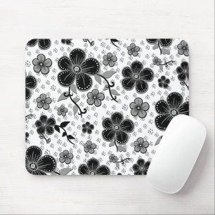 Mousepad Impressão Floral preto-e-branco