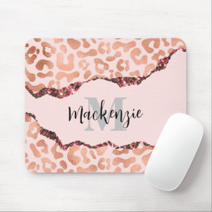 Mousepad Impressão Leopardo com brilho Dourado rosa