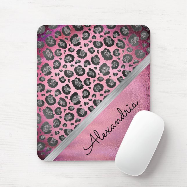 Mousepad Impressão Leopardo Glittery no iPad Rosa Quente Br (Com mouse)